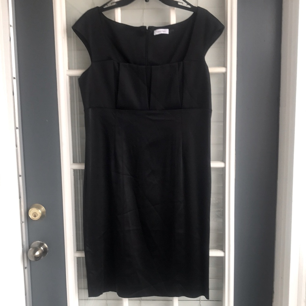 Beautiful Black Satin Calvin Klein Cocktail Dress. Size 14